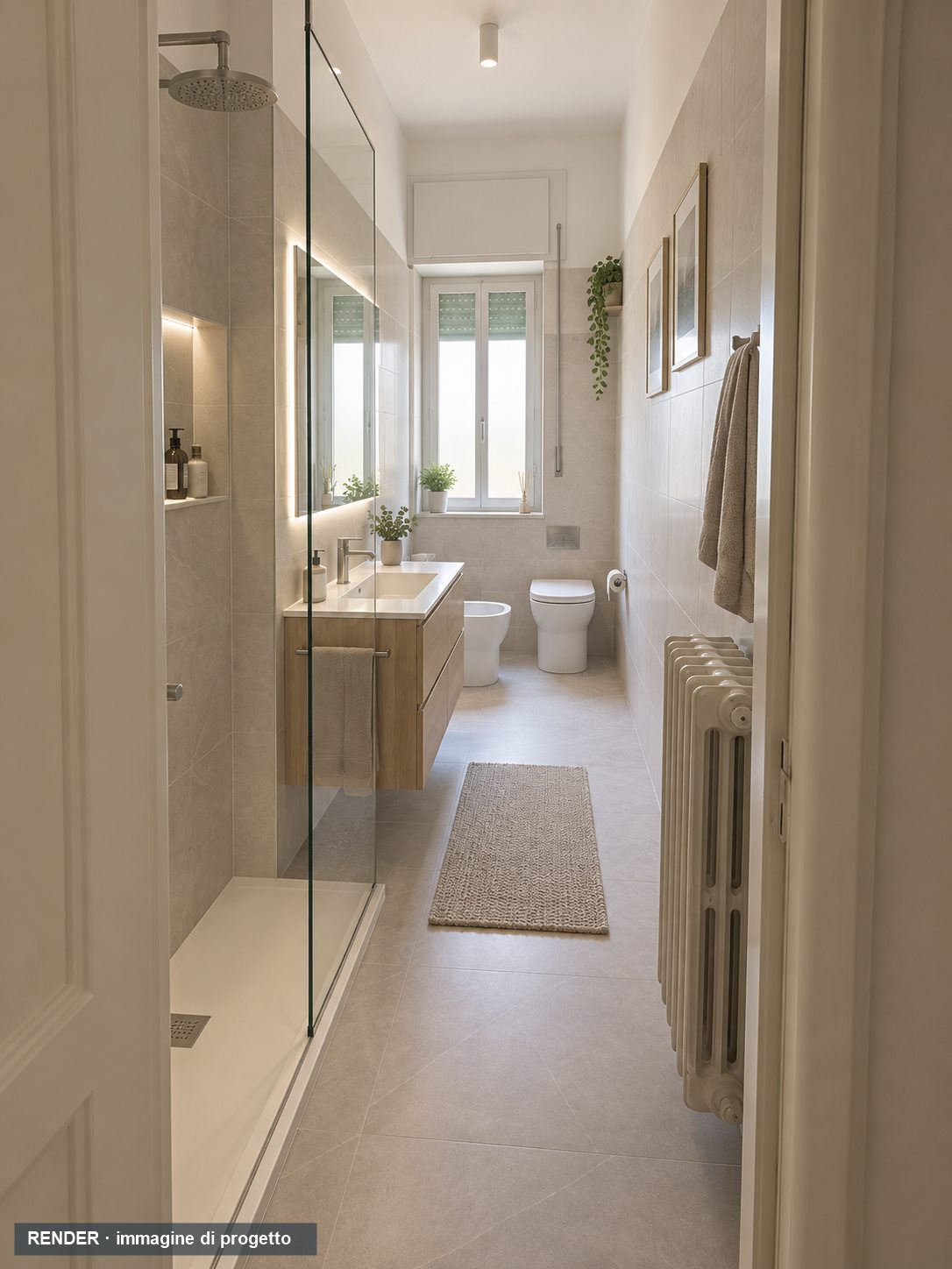 Render del bagno con doccia