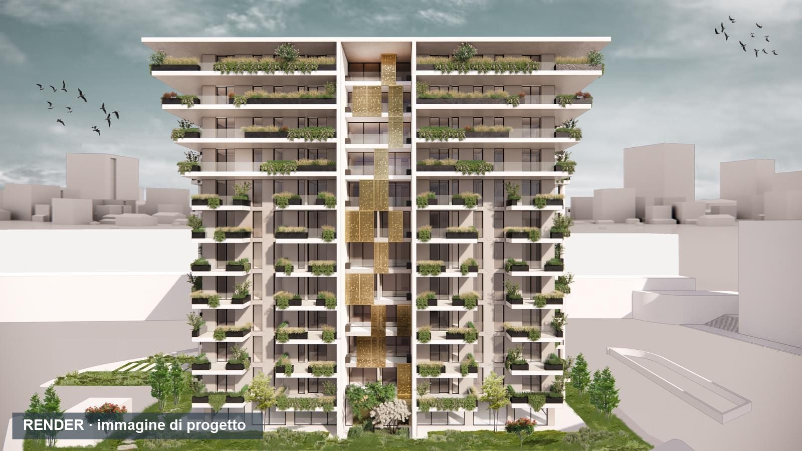 Render della torre con giardino verticale