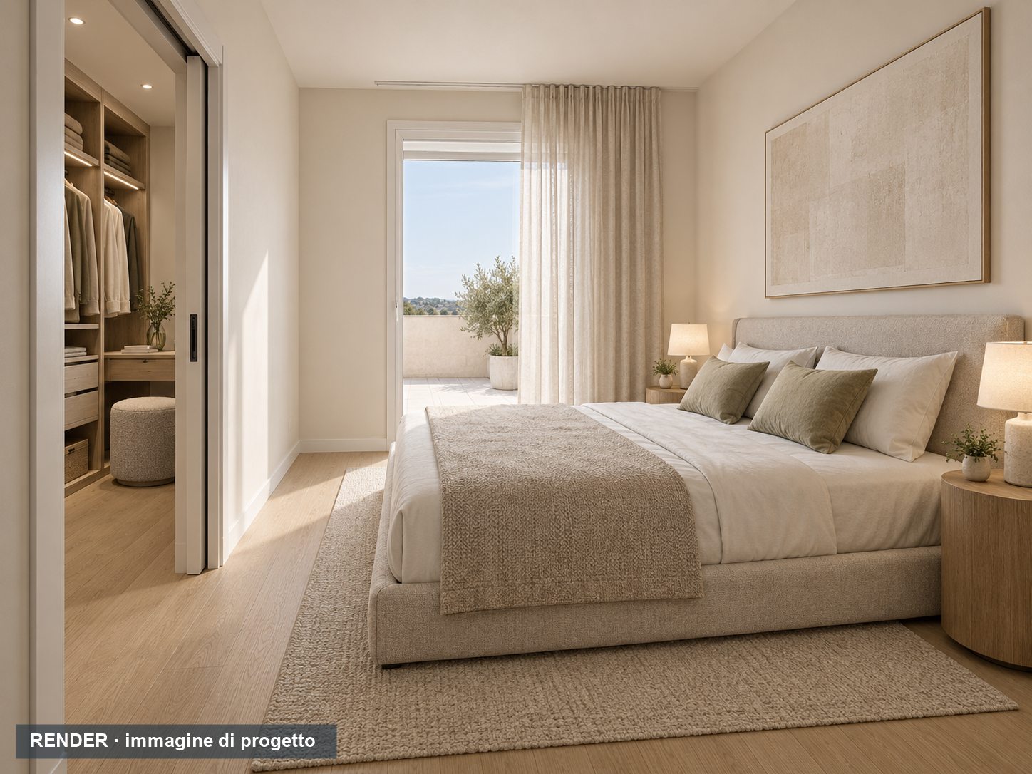 Render della camera con cabina armadio